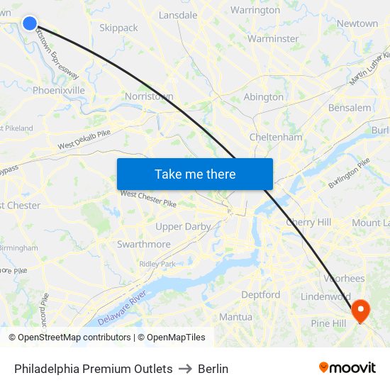 Philadelphia Premium Outlets to Berlin map