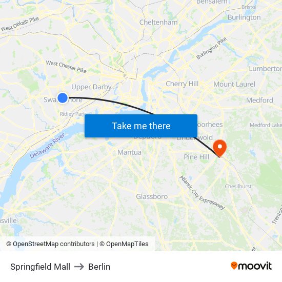 Springfield Mall to Berlin map