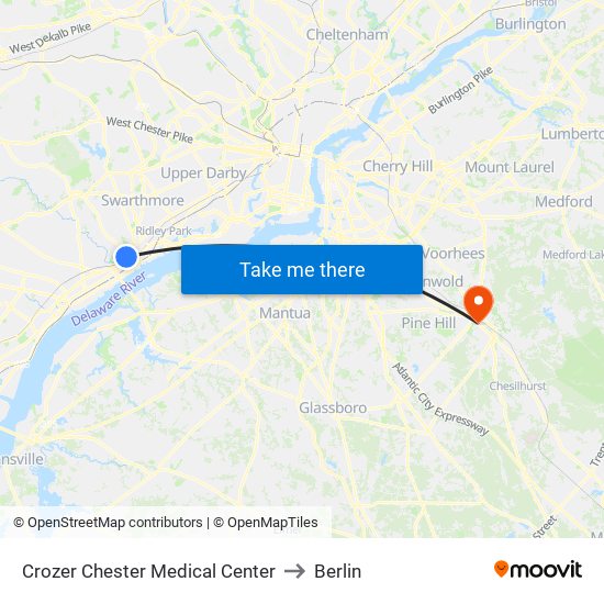 Crozer Chester Medical Center to Berlin map