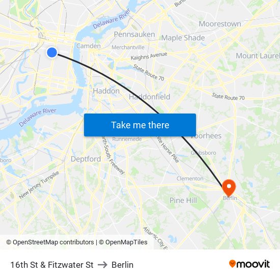 16th St & Fitzwater St to Berlin map