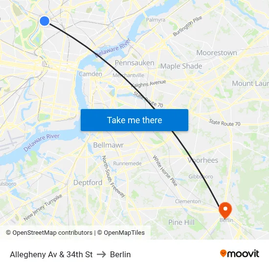 Allegheny Av & 34th St to Berlin map