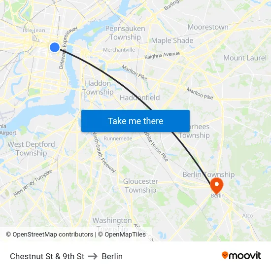 Chestnut St & 9th St to Berlin map