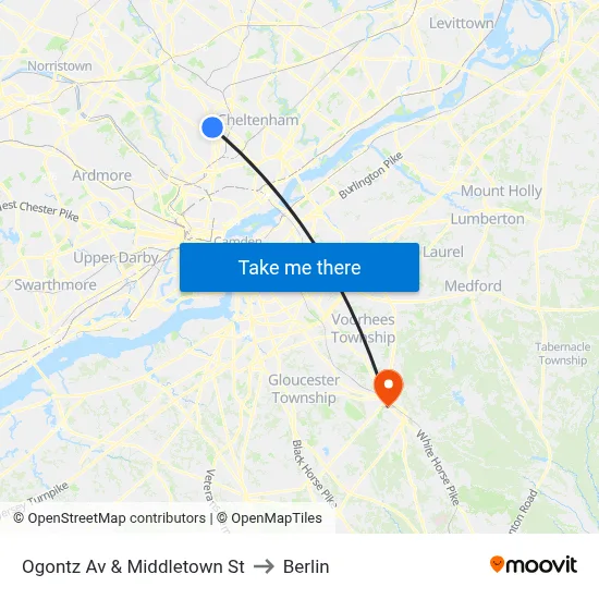 Ogontz Av & Middletown St to Berlin map