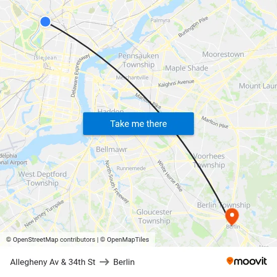 Allegheny Av & 34th St to Berlin map