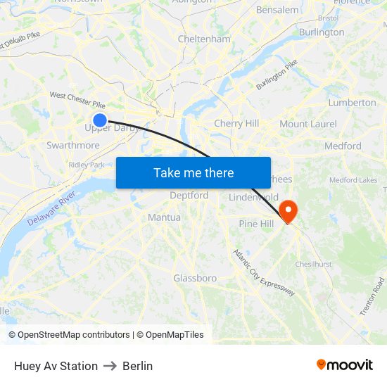 Huey Av Station to Berlin map