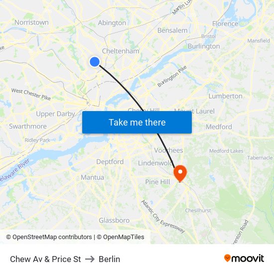 Chew Av & Price St to Berlin map