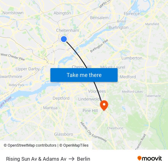 Rising Sun Av & Adams Av to Berlin map