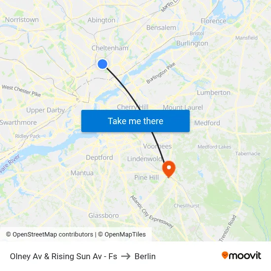 Olney Av & Rising Sun Av - Fs to Berlin map