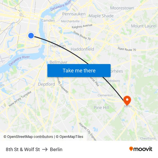 8th St & Wolf St to Berlin map