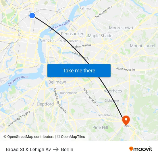 Broad St & Lehigh Av to Berlin map
