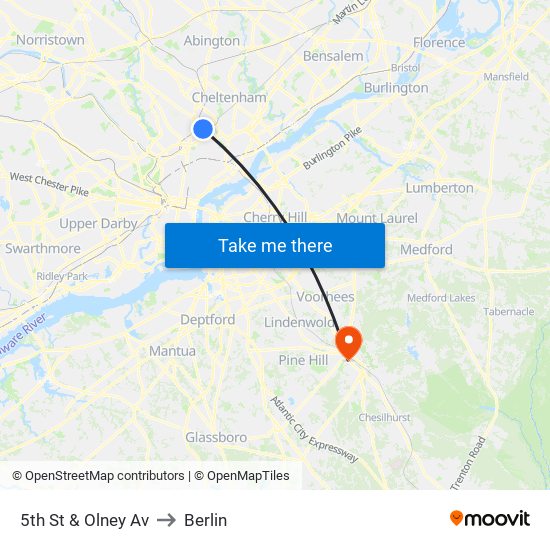 5th St & Olney Av to Berlin map
