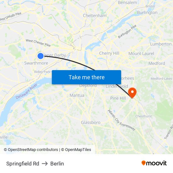 Springfield Rd to Berlin map