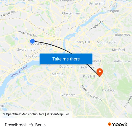 Drexelbrook to Berlin map