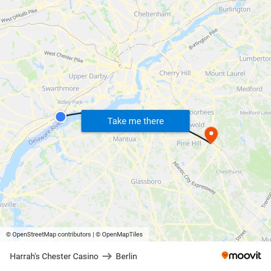 Harrah's Chester Casino to Berlin map