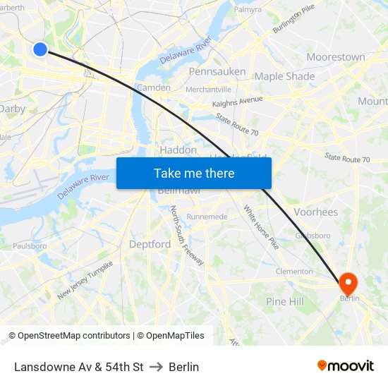 Lansdowne Av & 54th St to Berlin map