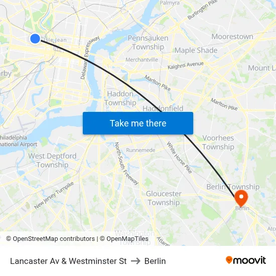Lancaster Av & Westminster St to Berlin map