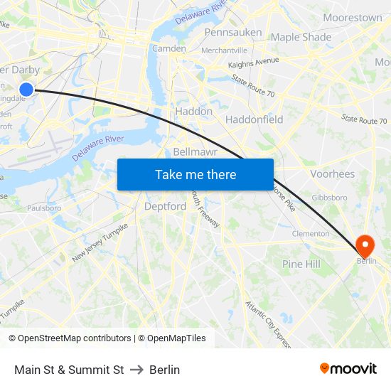 Main St & Summit St to Berlin map