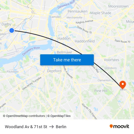 Woodland Av & 71st St to Berlin map