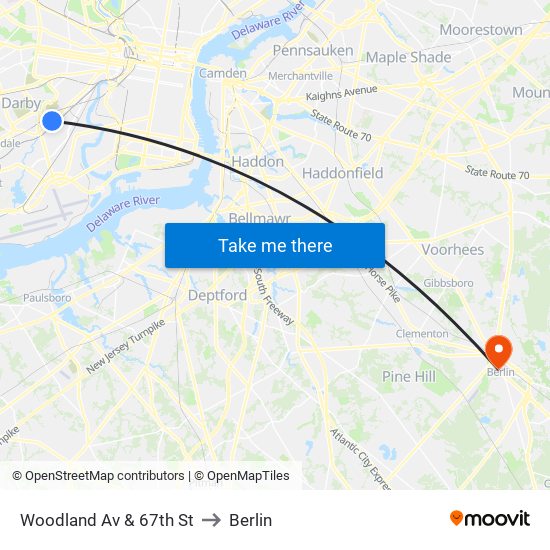 Woodland Av & 67th St to Berlin map