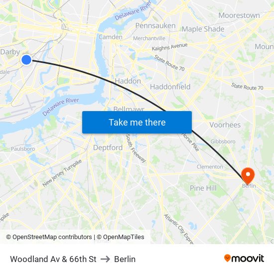 Woodland Av & 66th St to Berlin map