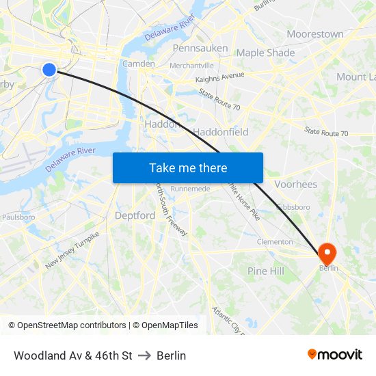 Woodland Av & 46th St to Berlin map