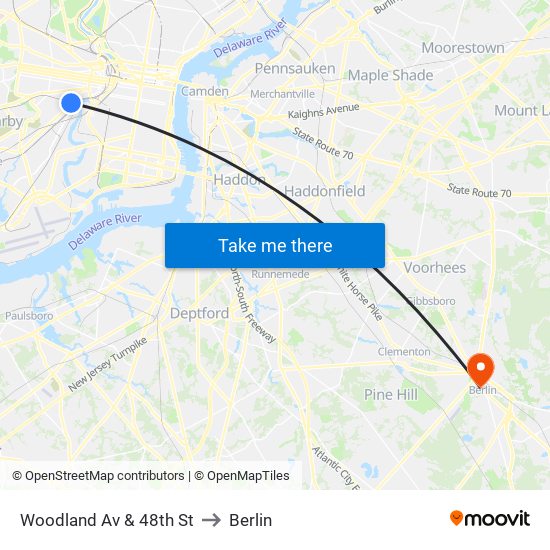 Woodland Av & 48th St to Berlin map