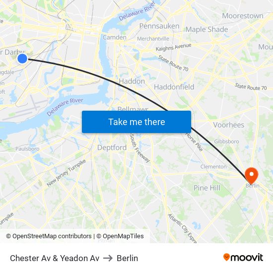 Chester Av & Yeadon Av to Berlin map