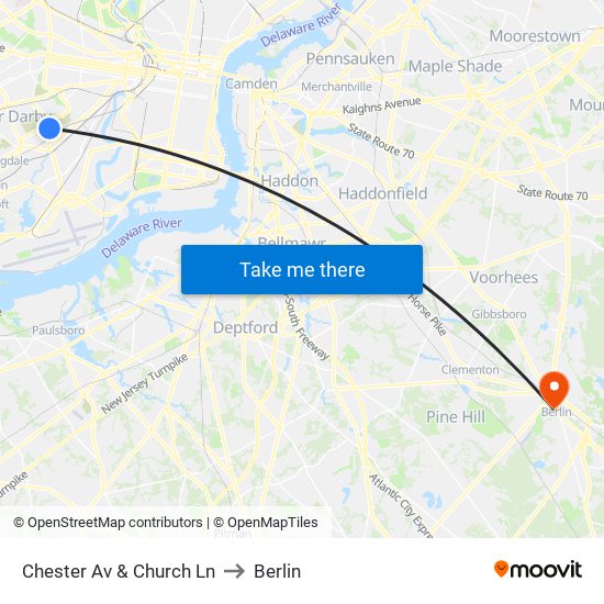 Chester Av & Church Ln to Berlin map