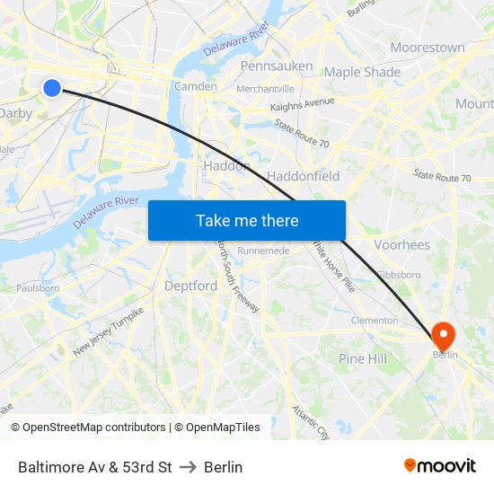 Baltimore Av & 53rd St to Berlin map