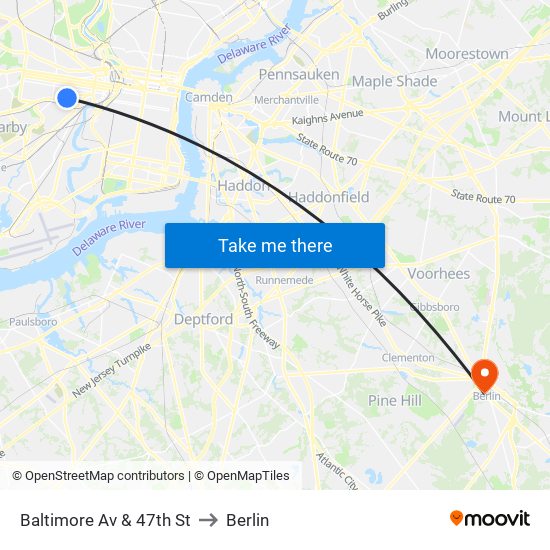 Baltimore Av & 47th St to Berlin map