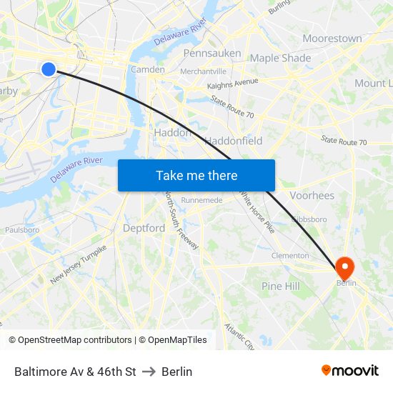 Baltimore Av & 46th St to Berlin map