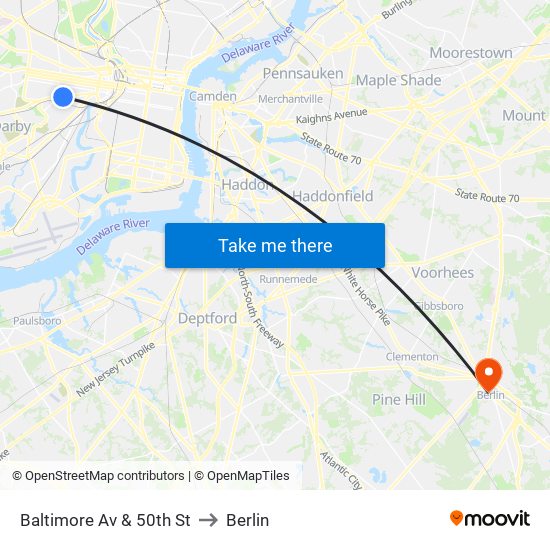 Baltimore Av & 50th St to Berlin map