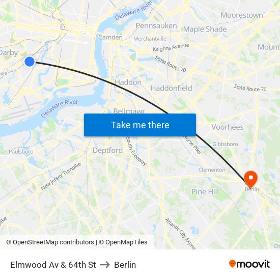 Elmwood Av & 64th St to Berlin map
