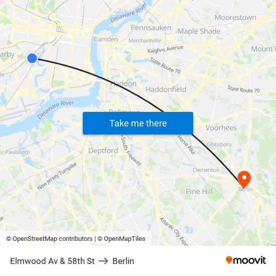 Elmwood Av & 58th St to Berlin map