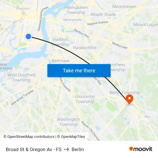 Broad St & Oregon Av - FS to Berlin map