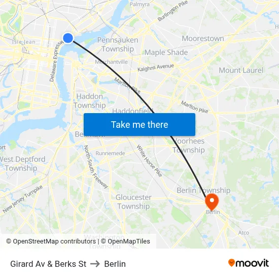 Girard Av & Berks St to Berlin map