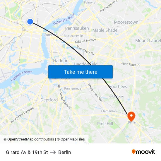 Girard Av & 19th St to Berlin map