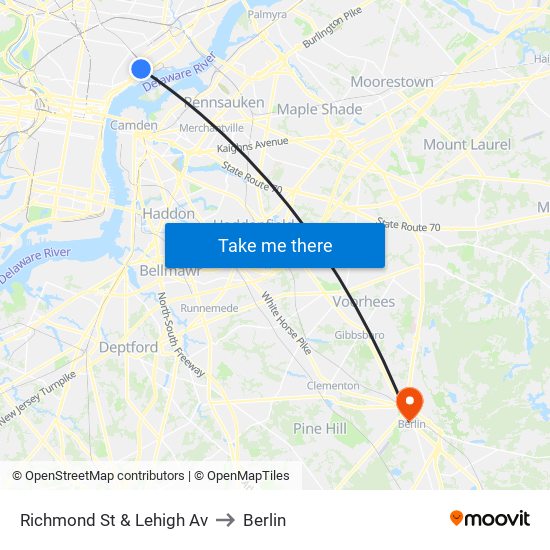 Richmond St & Lehigh Av to Berlin map