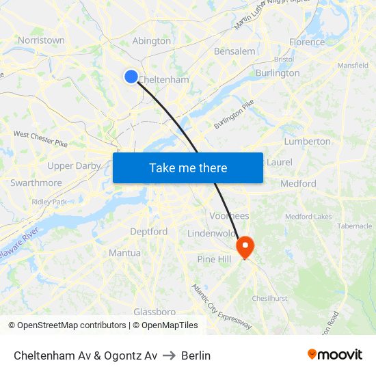 Cheltenham Av & Ogontz Av to Berlin map