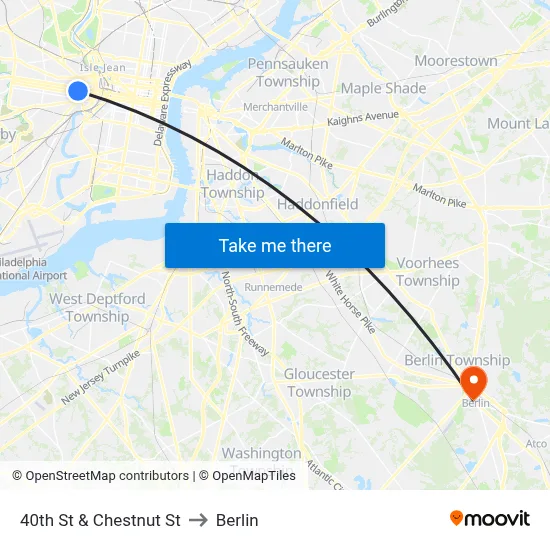 40th St & Chestnut St to Berlin map