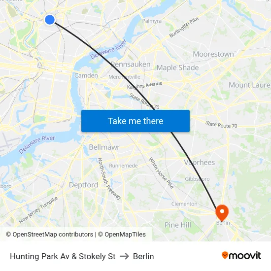 Hunting Park Av & Stokely St to Berlin map