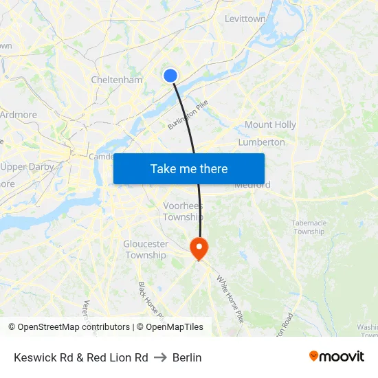 Keswick Rd & Red Lion Rd to Berlin map