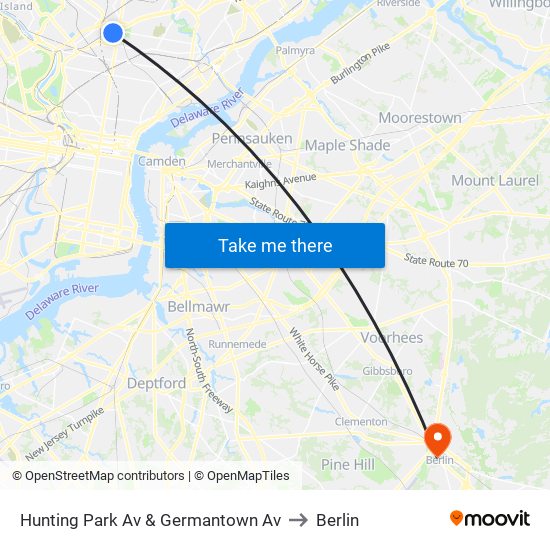 Hunting Park Av & Germantown Av to Berlin map