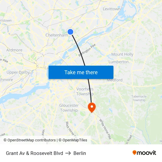 Grant Av & Roosevelt Blvd to Berlin map