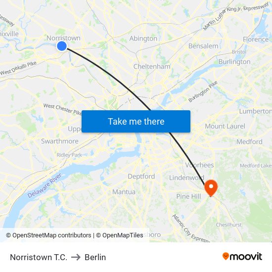 Norristown T.C. to Berlin map
