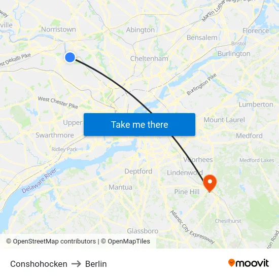 Conshohocken to Berlin map