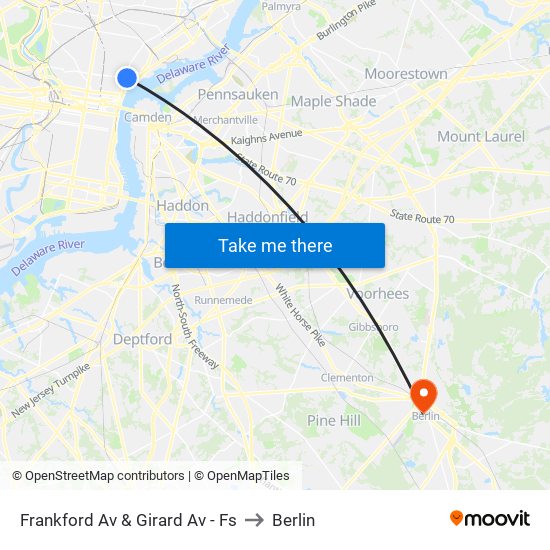 Frankford Av & Girard Av - Fs to Berlin map