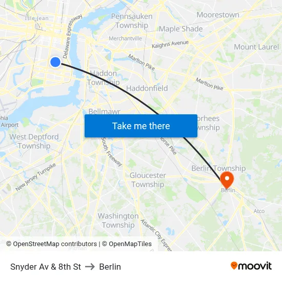Snyder Av & 8th St to Berlin map
