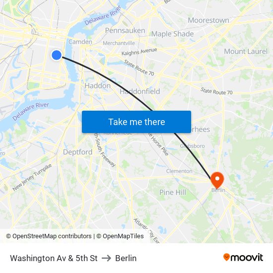 Washington Av & 5th St to Berlin map