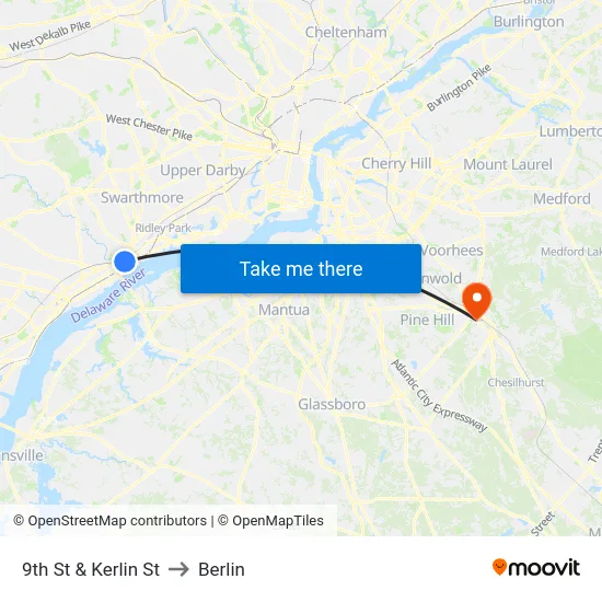 9th St & Kerlin St to Berlin map